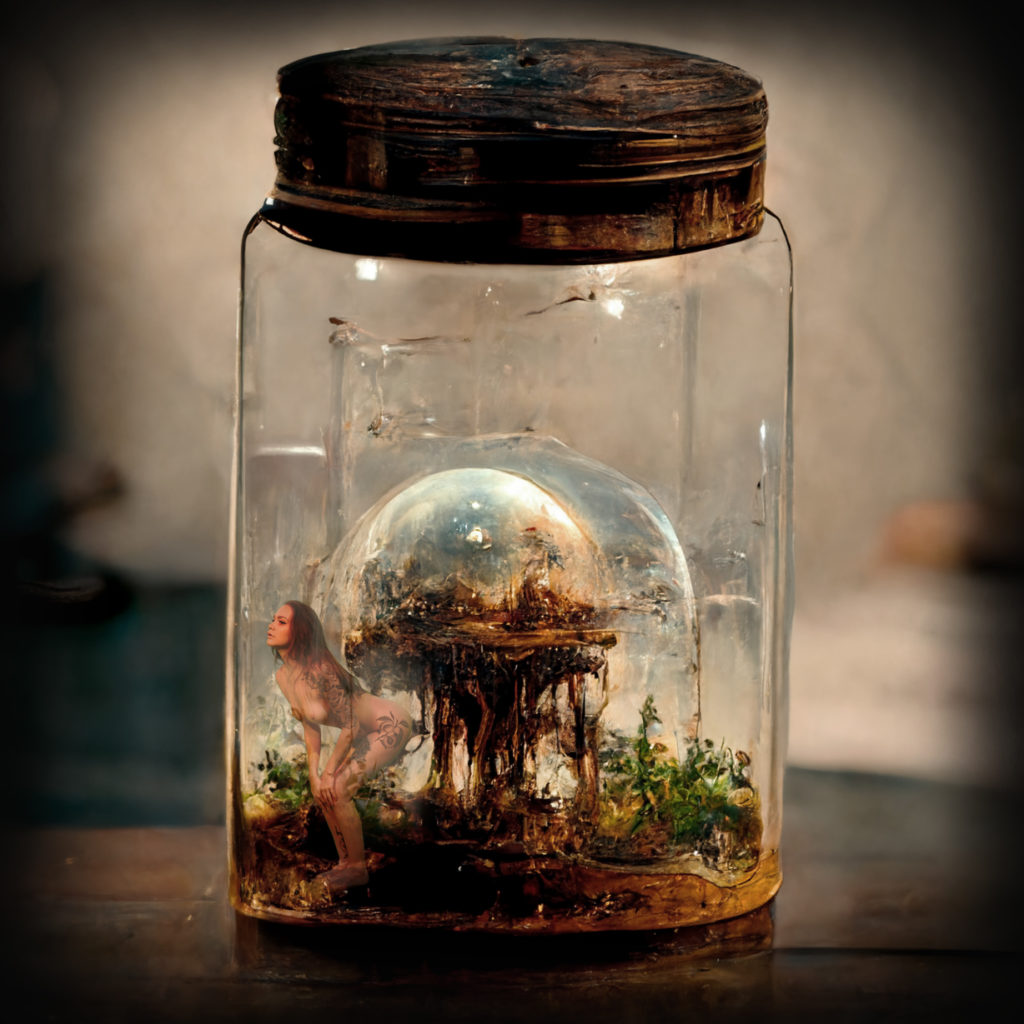Destiny mindafloon_bell_jar_with_a_biosphere_inside_sitting_on_a_wooden_ba776a48-923f-4eb6-a634-c96f857d3a78
