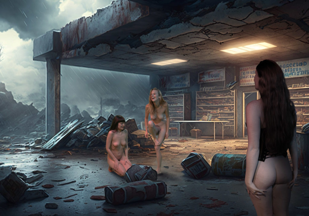 Sophia and Crystal at a Bombed-Out Rest Station